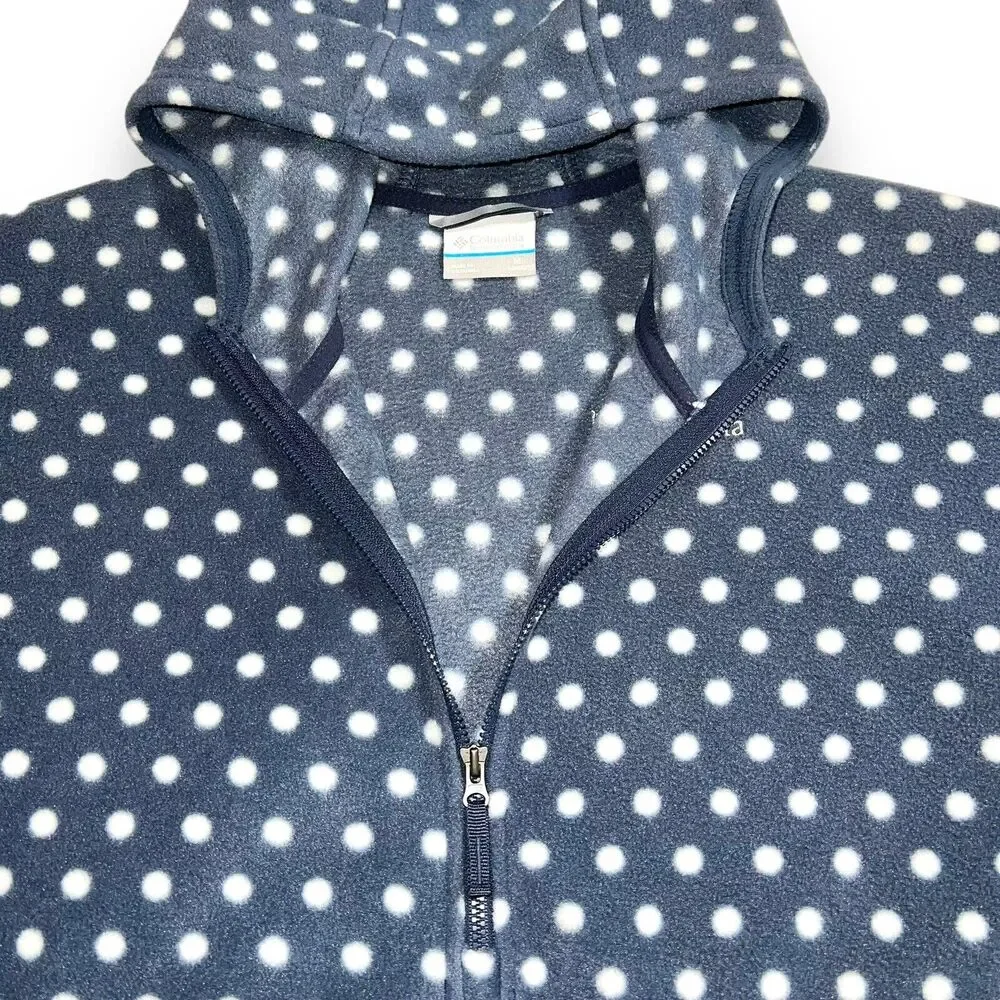 Columbia Girls Fleece Poncho Hooded Pullover Pockets Blue Polka Dots Medium